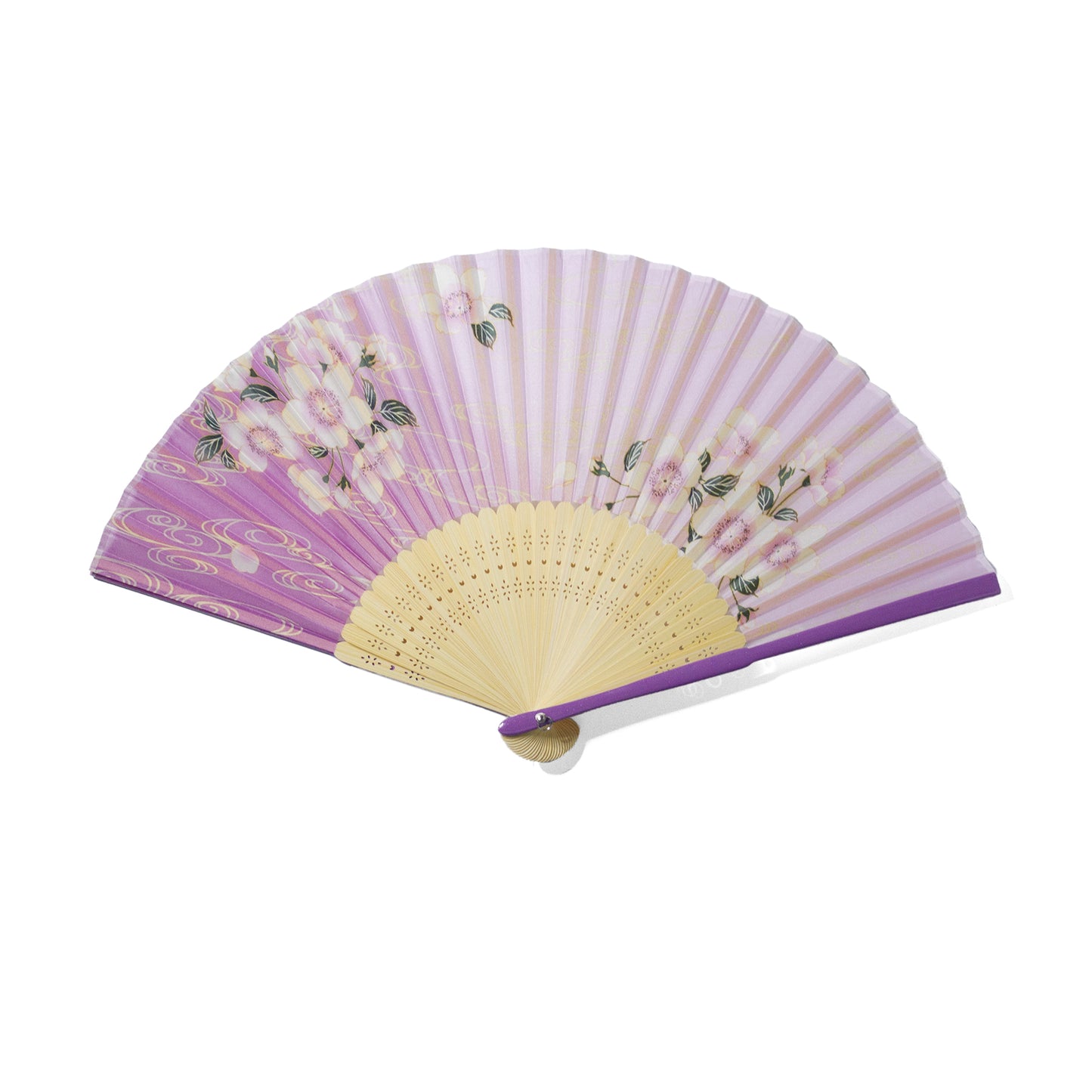 シルク扇子 親骨塗いちご草 Silk Fan Strawberry grass