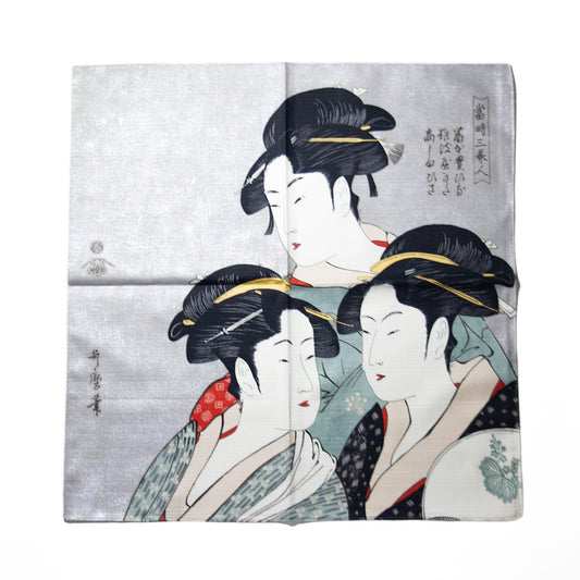 浮世絵柄チーフ風呂敷 寛政三美人　Ukiyoe pattern chief furoshiki Kansei three beauties