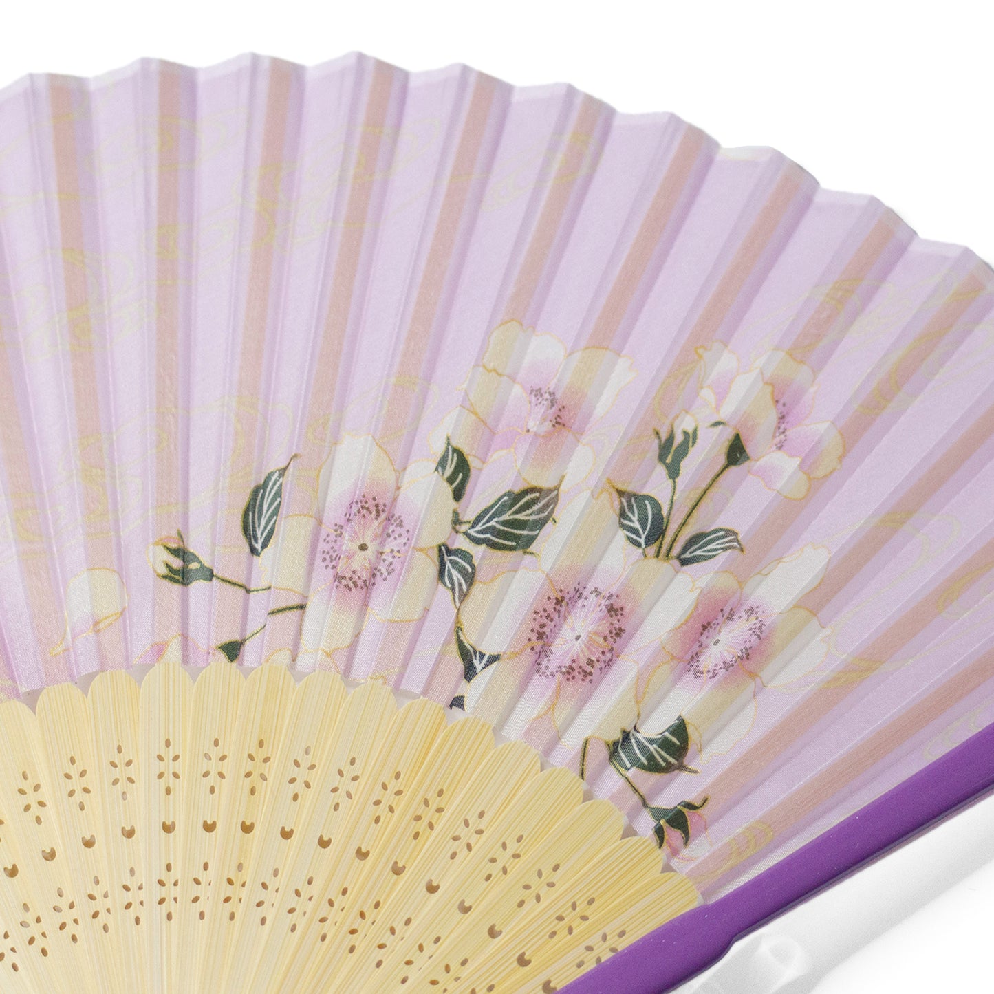 シルク扇子 親骨塗いちご草　Silk Fan Strawberry grass