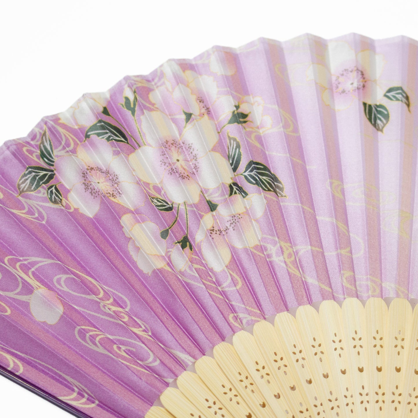 シルク扇子 親骨塗いちご草　Silk Fan Strawberry grass